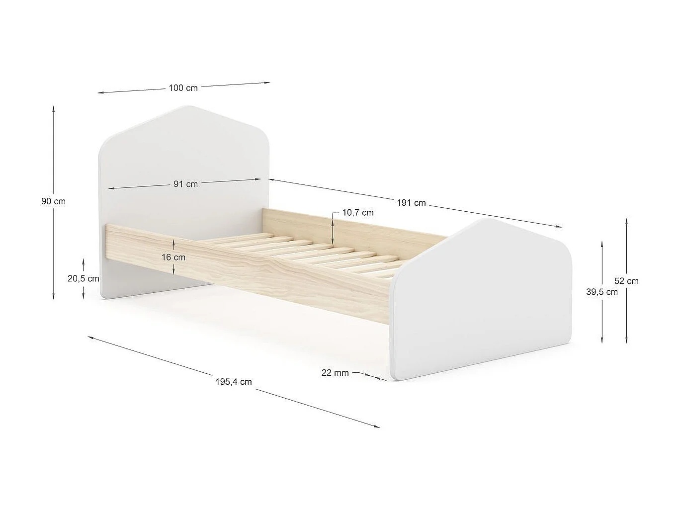 Lit enfant 90x190 cm avec tête de lit en bois blanc - Lucy