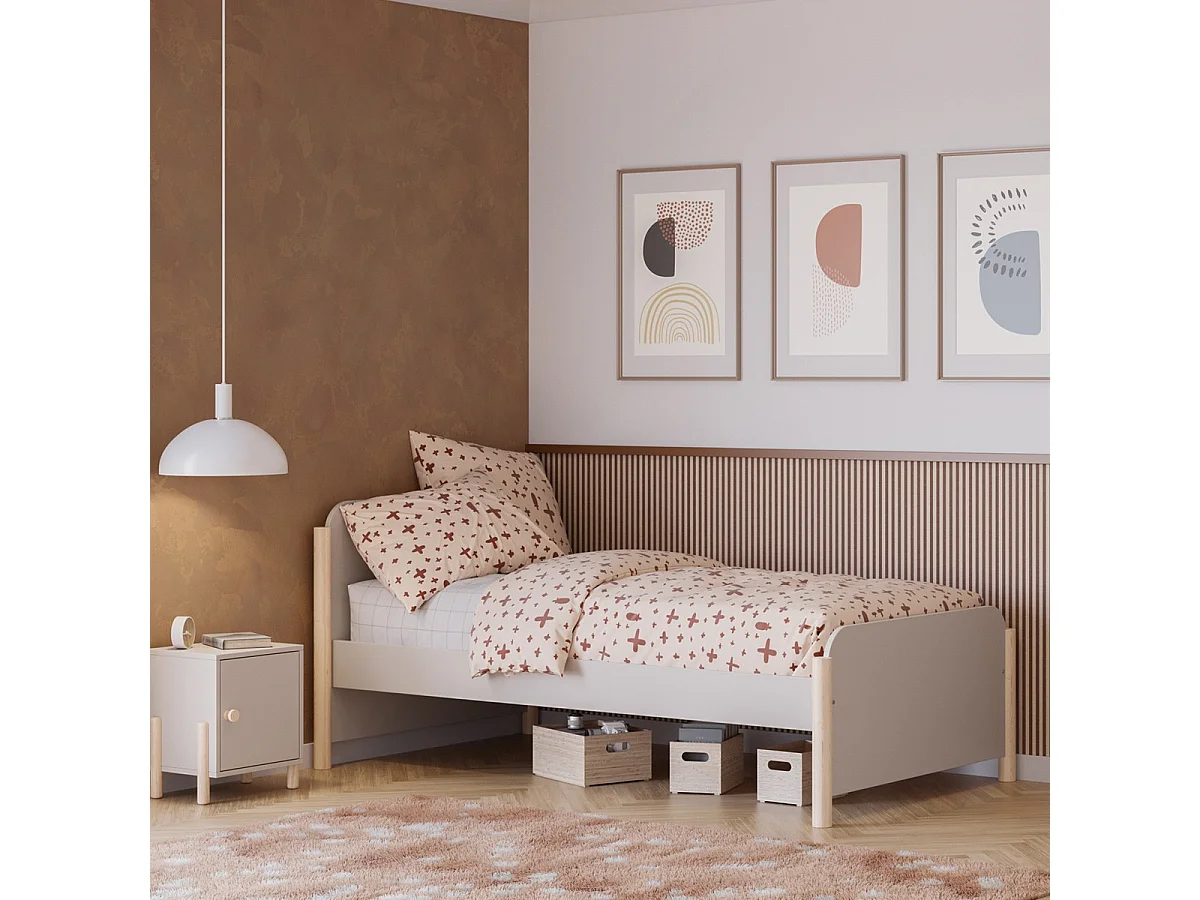 Lit enfant 90x190 cm avec tête de lit en bois beige - Bastien