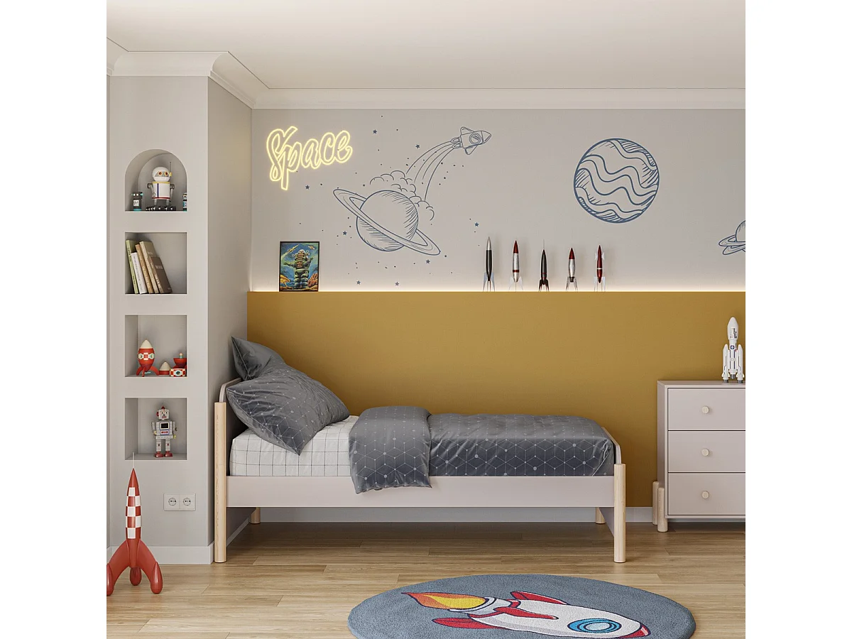 Lit enfant 90x190 cm avec tête de lit en bois beige - Bastien