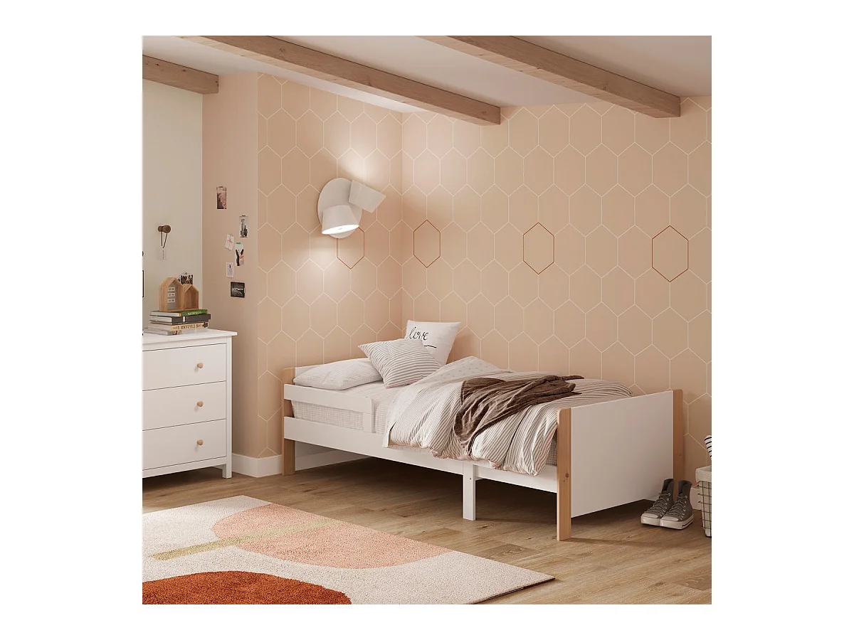 Lit enfant évolutif 90x140/190 cm en bois blanc - Luan