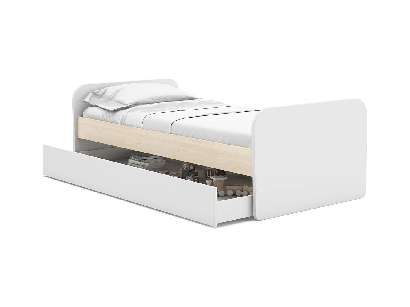 Lit gigogne enfant 90x190 cm à tiroir en bois blanc - Elise