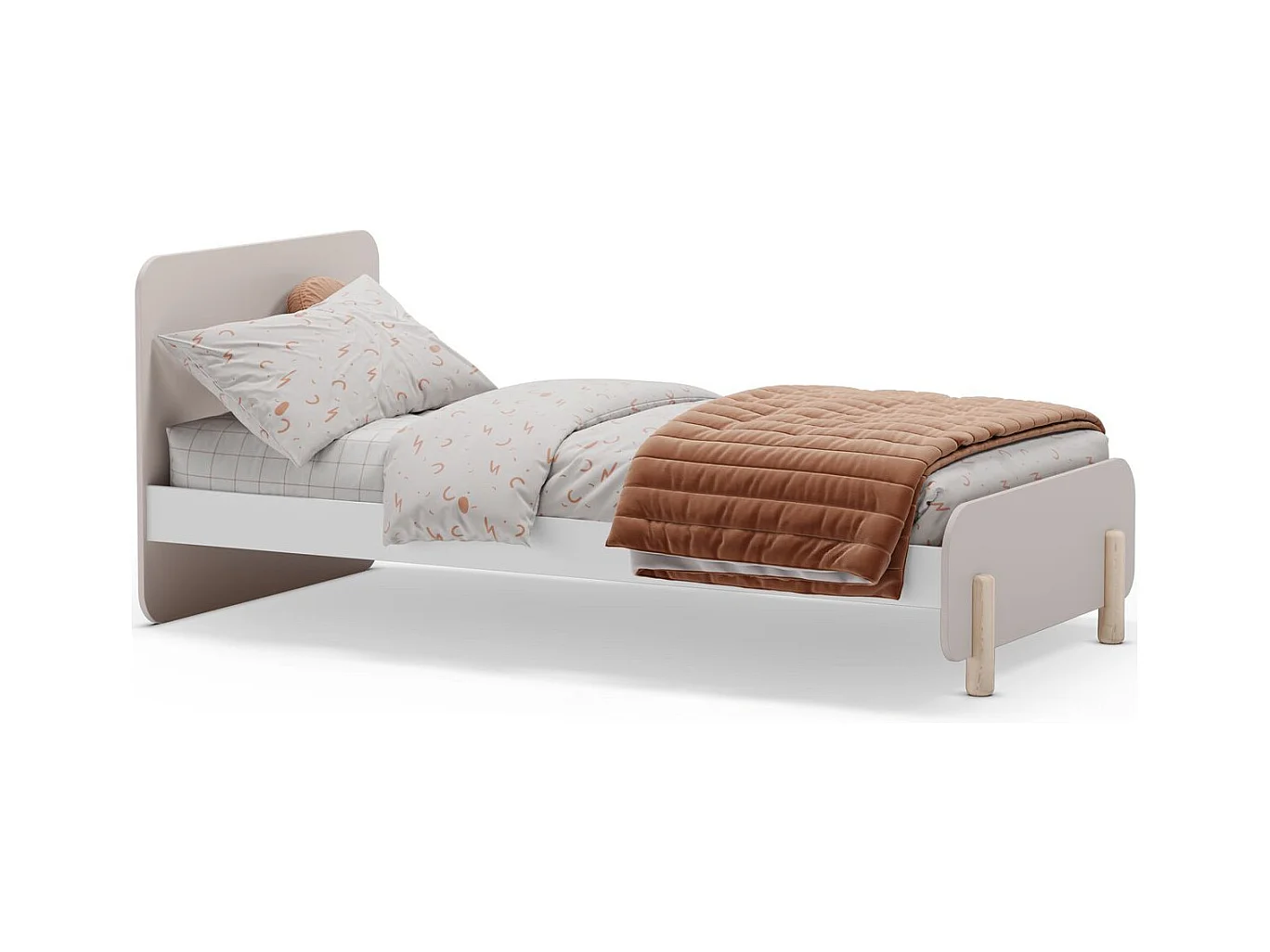 Lit enfant 90x190 cm avec tête de lit en bois beige - Totem