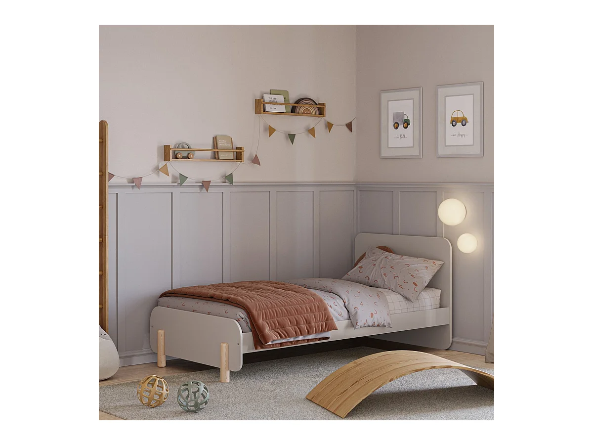 Lit enfant 90x190 cm avec tête de lit en bois beige - Totem