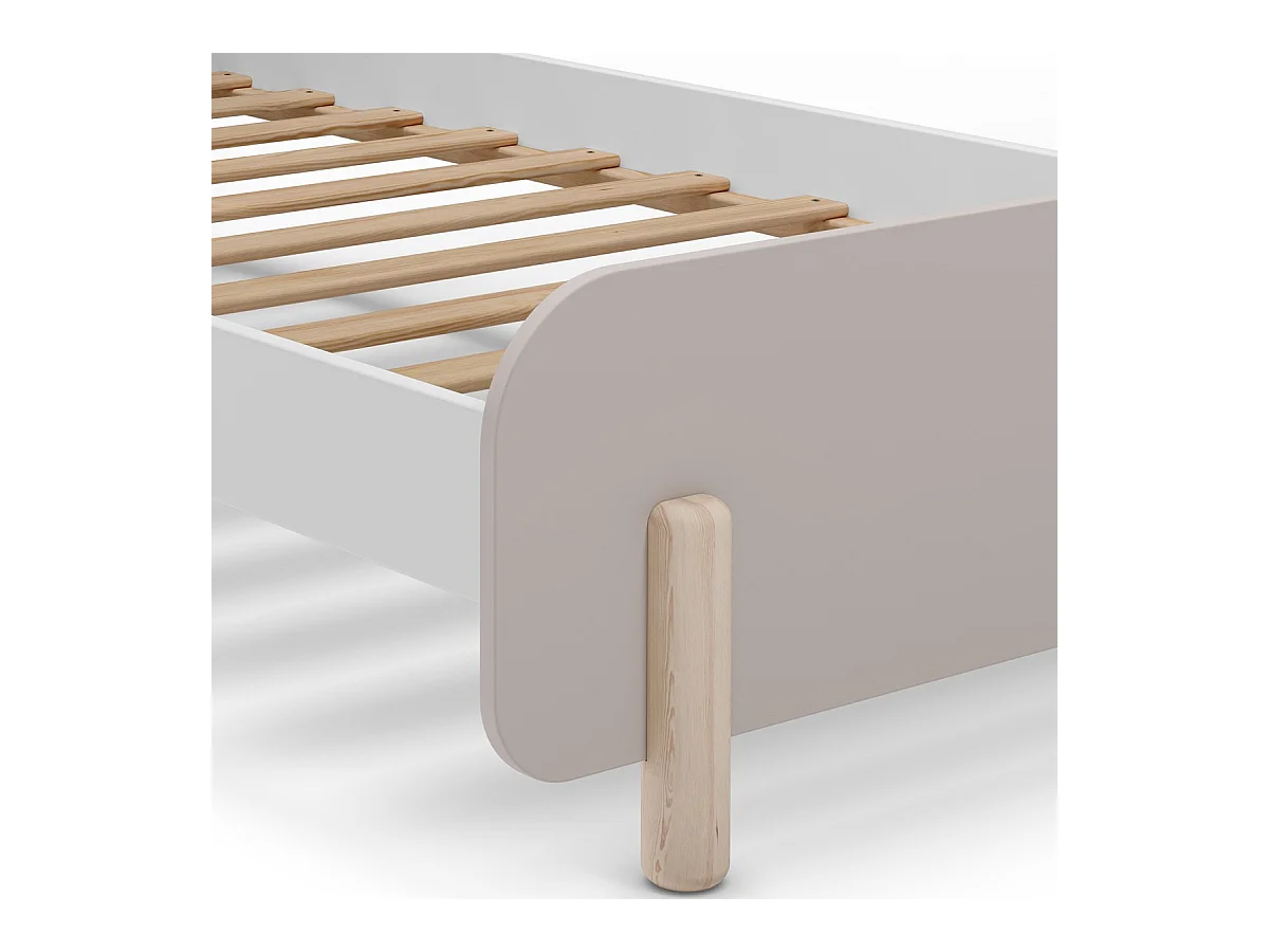 Lit enfant 90x190 cm avec tête de lit en bois beige - Totem