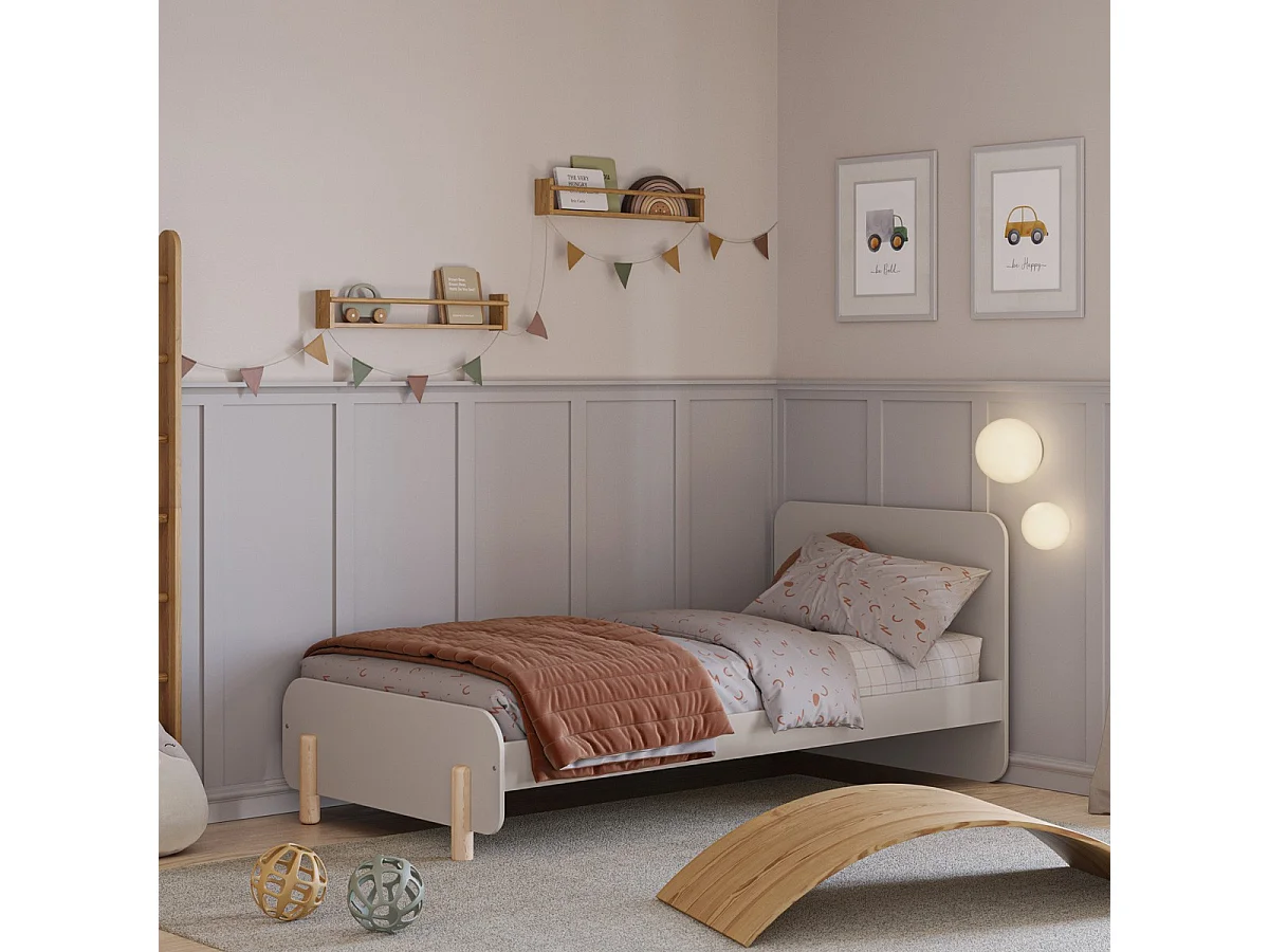 Lit enfant 90x190 cm avec tête de lit en bois beige - Totem