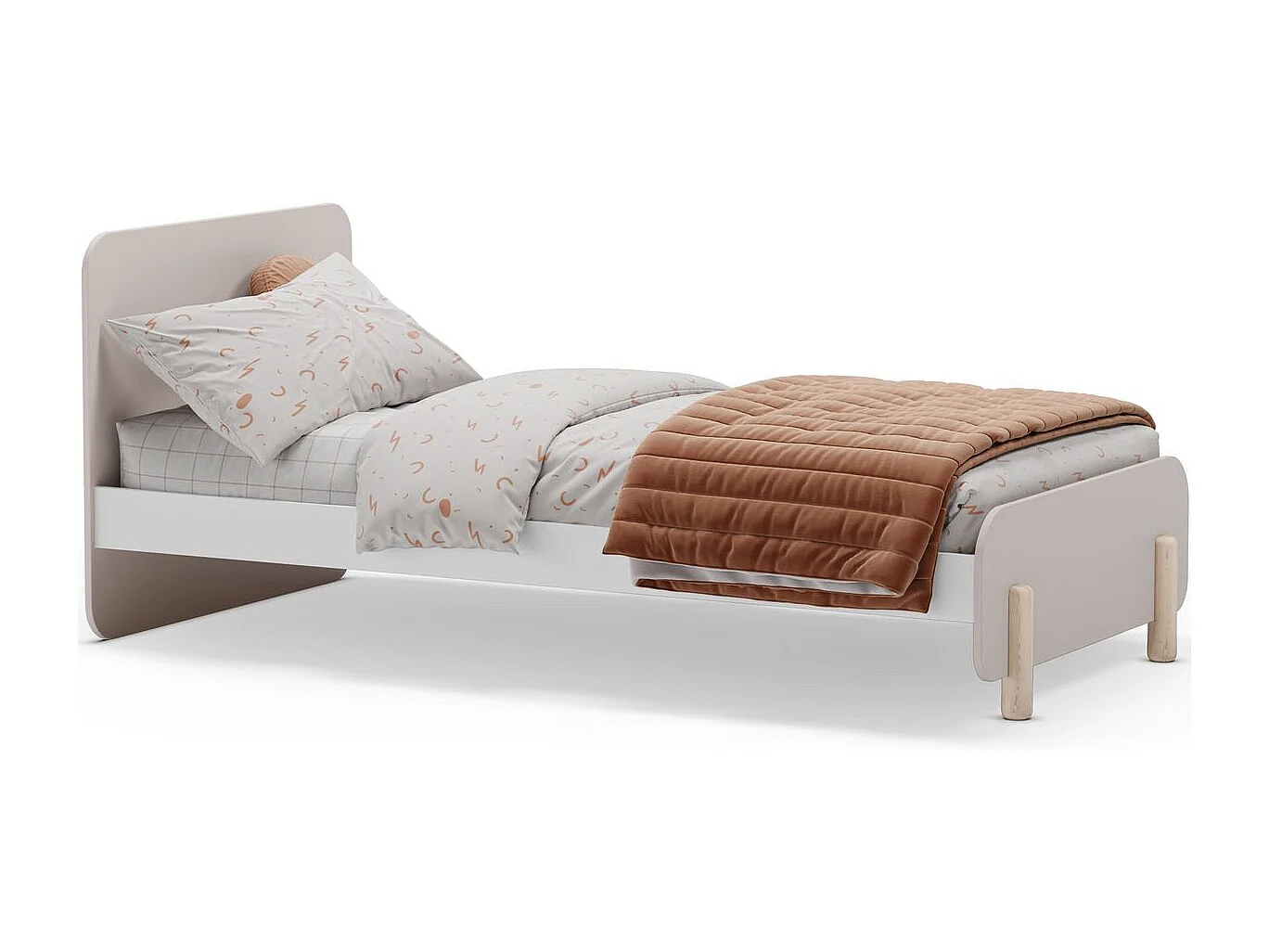 Lit enfant 90x190 cm avec tête de lit en bois beige - Totem