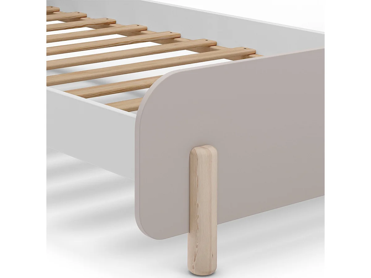 Lit enfant 90x190 cm avec tête de lit en bois beige - Totem