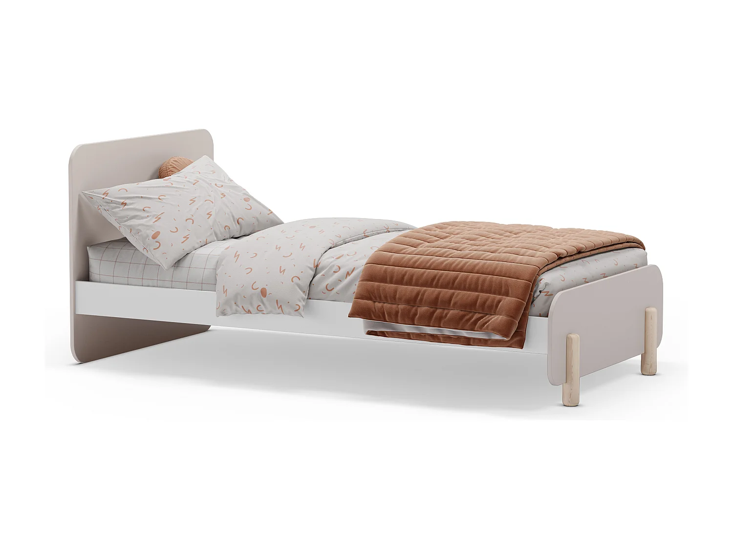 Lit enfant 90x190 cm avec tête de lit en bois beige - Totem