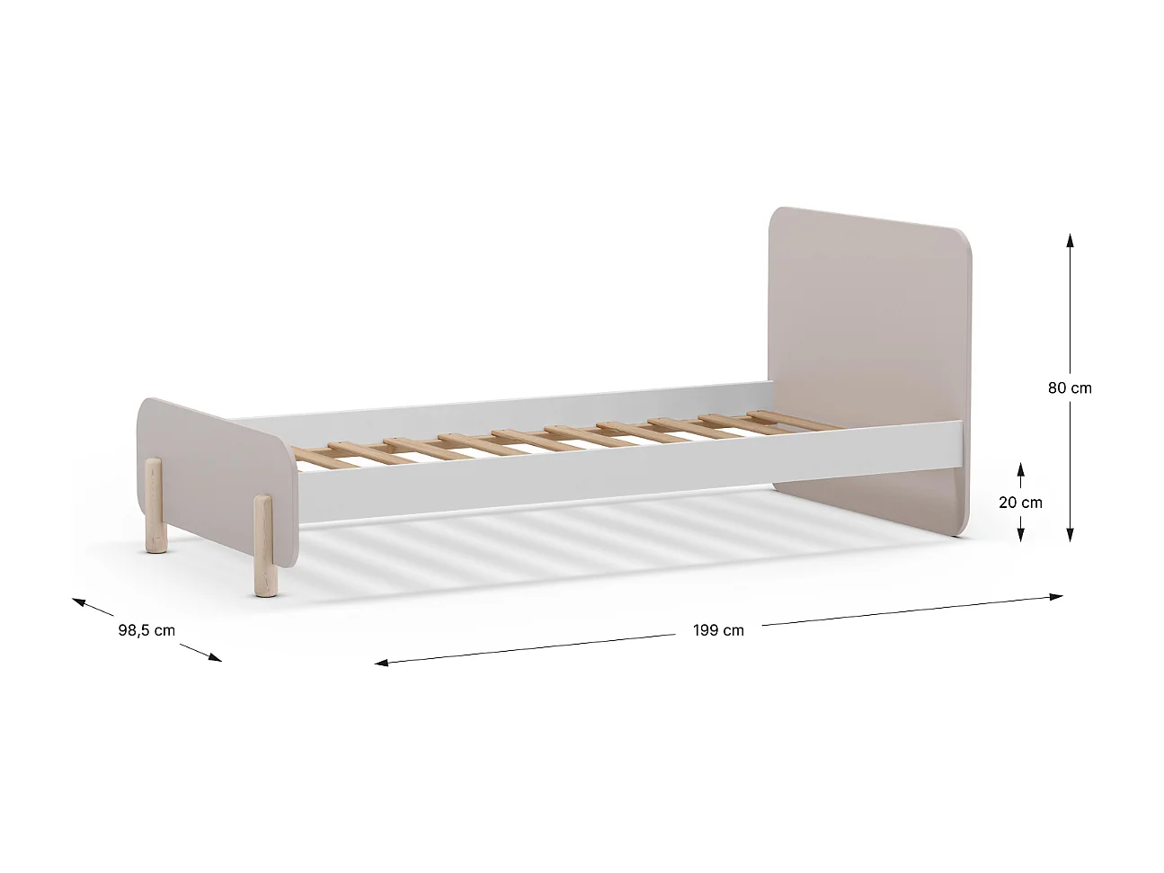 Lit enfant 90x190 cm avec tête de lit en bois beige - Totem