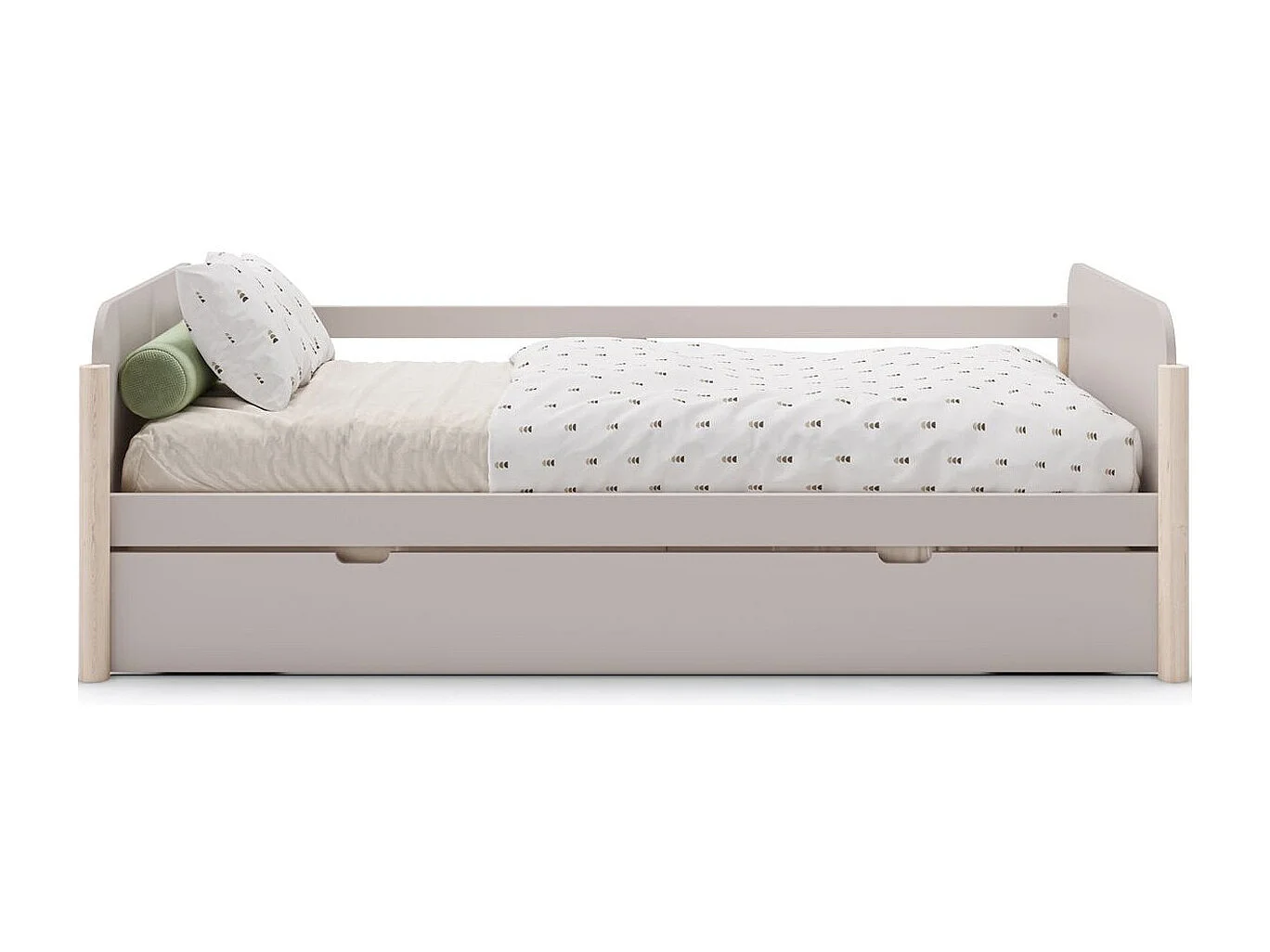 Lit enfant gigogne 90x190 cm avec tête de lit en bois beige - Bastien