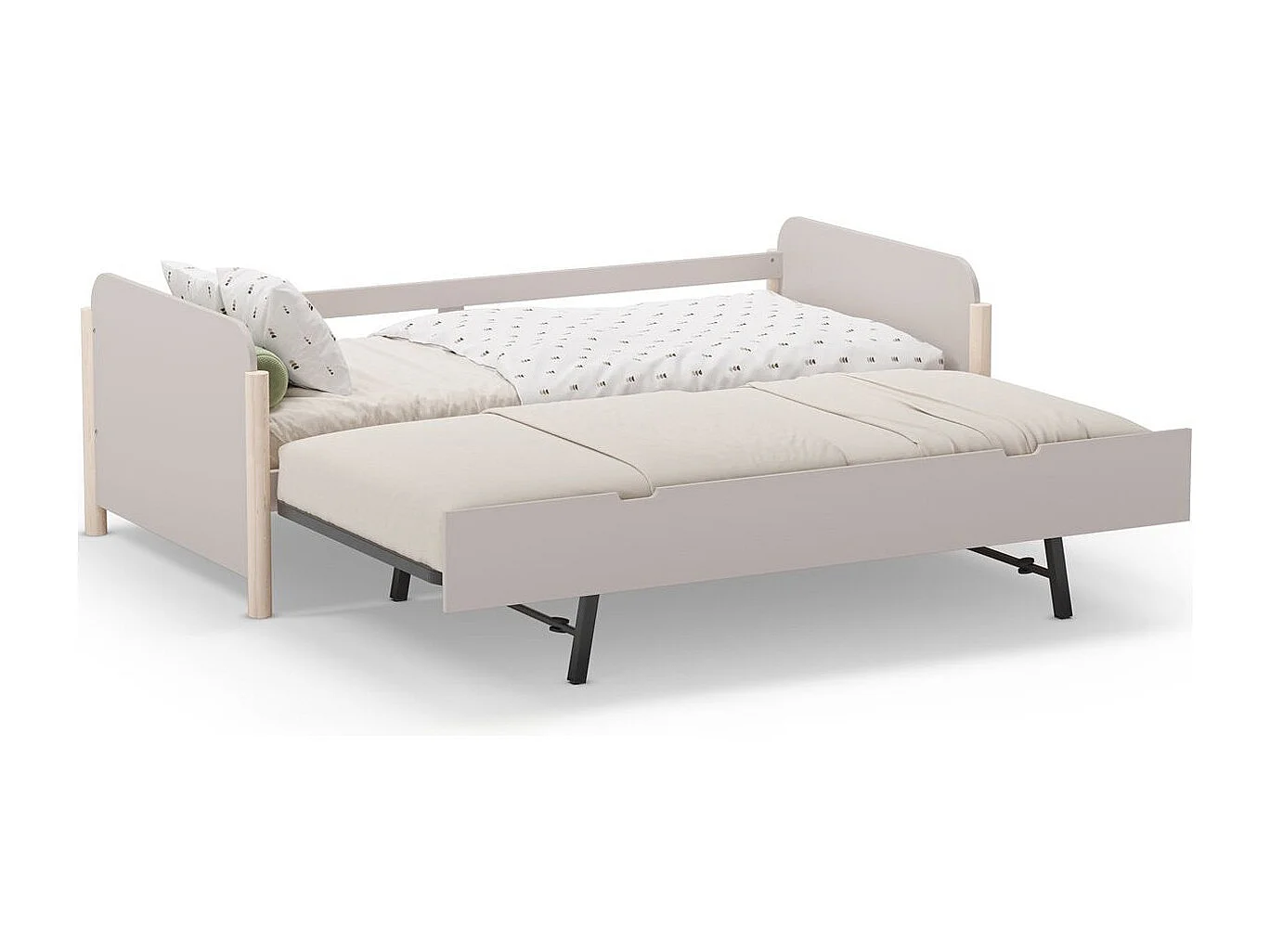 Lit enfant gigogne 90x190 cm avec tête de lit en bois beige - Bastien