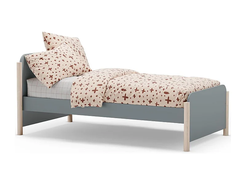 Lit enfant 90x190 cm avec tête de lit en bois vert kaki - Bastien