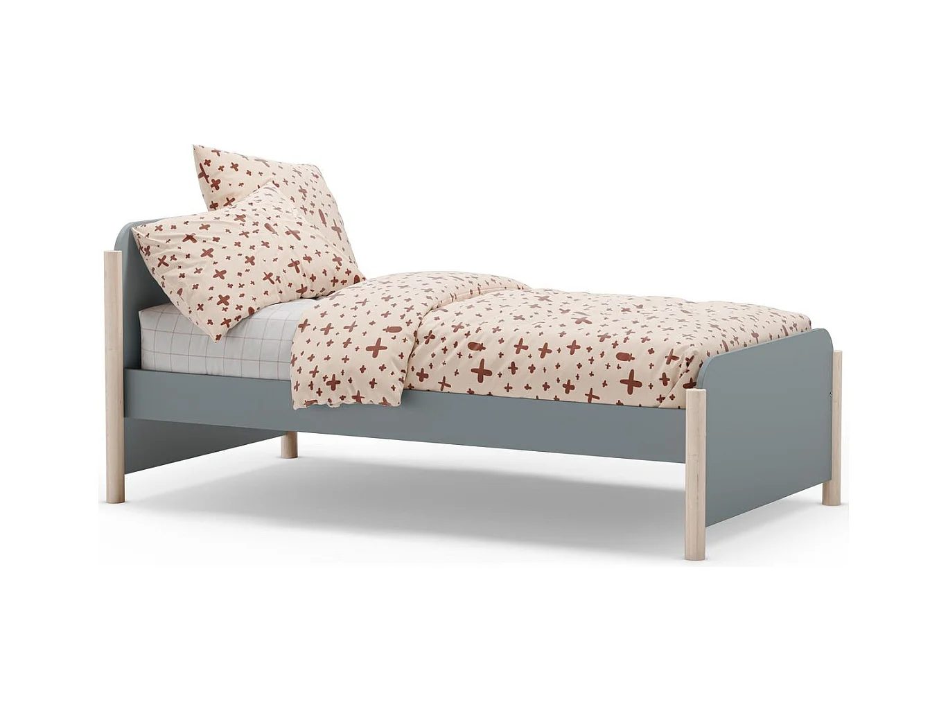 Lit enfant 90x190 cm avec tête de lit en bois vert kaki - Bastien