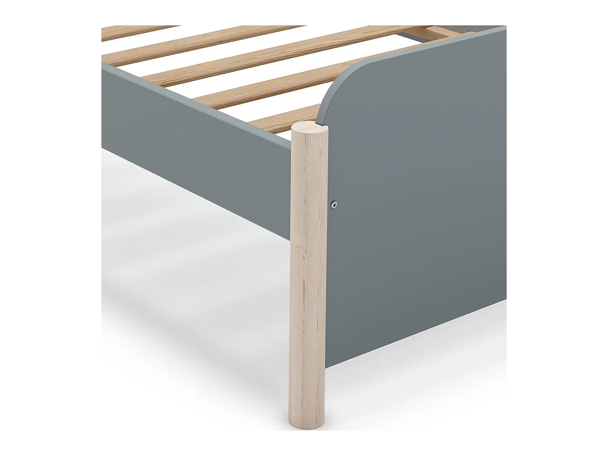 Lit enfant 90x190 cm avec tête de lit en bois vert kaki - Bastien