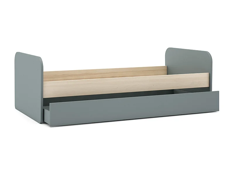 Lit gigogne enfant 90x190 cm à tiroir en bois vert kaki - Elise
