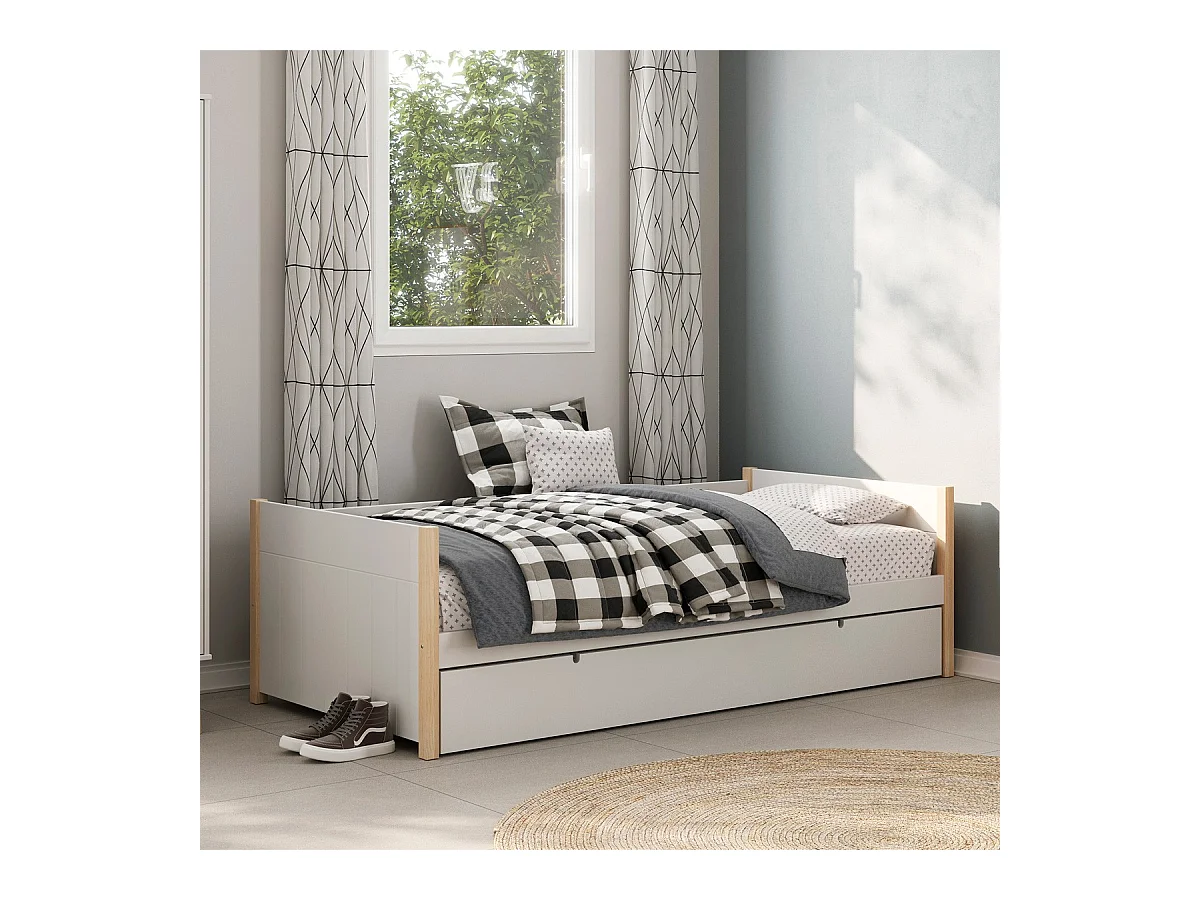 Lit gigogne 90x190 cm en bois blanc - Margot