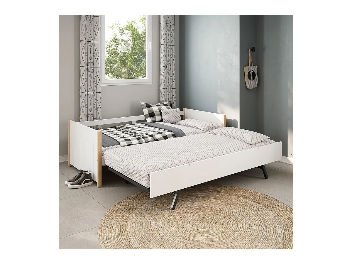 Lit gigogne 90x190 cm en bois blanc - Margot