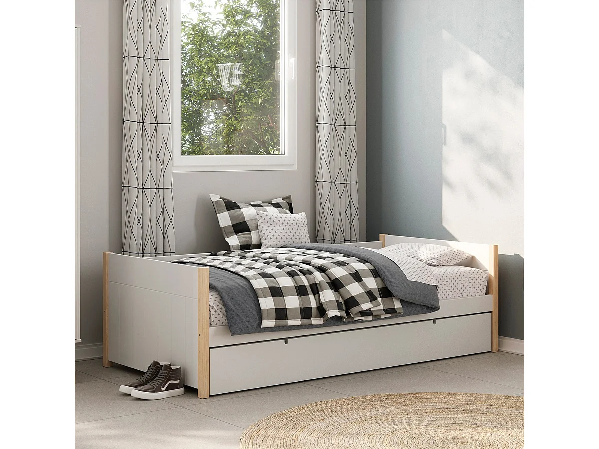 Lit gigogne 90x190 cm en bois blanc - Margot