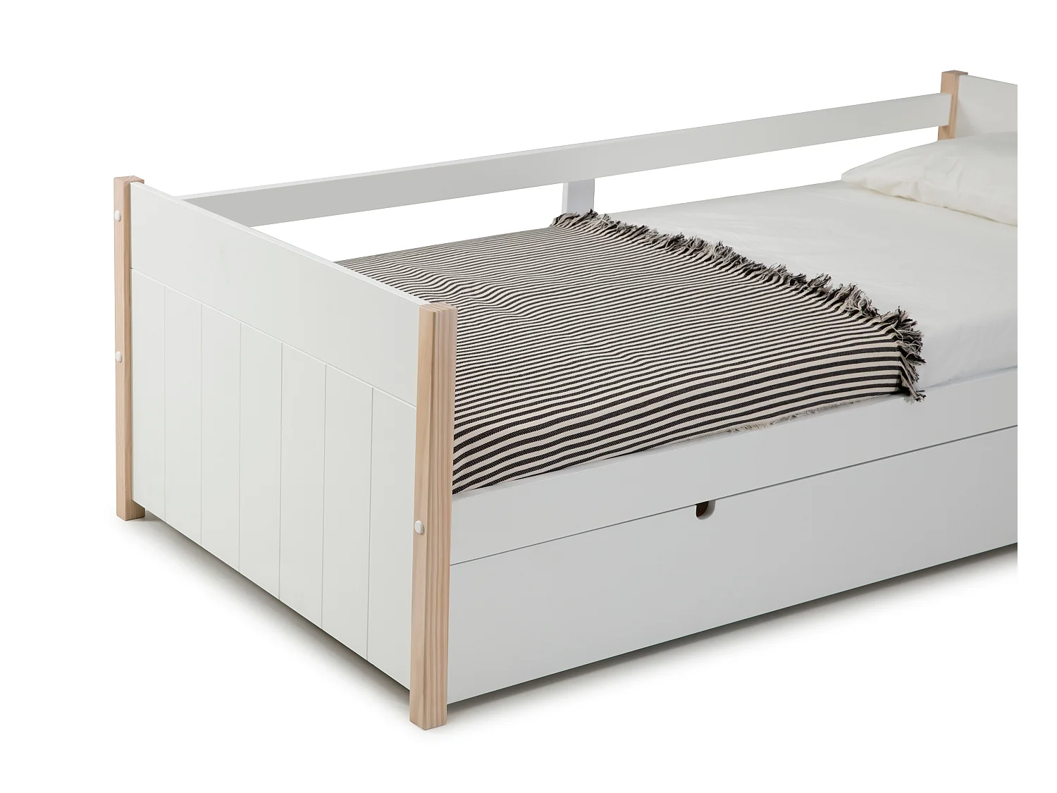 Lit gigogne couchages 90x190 cm décor blanc laqué et bois clair - CLÉMENCE