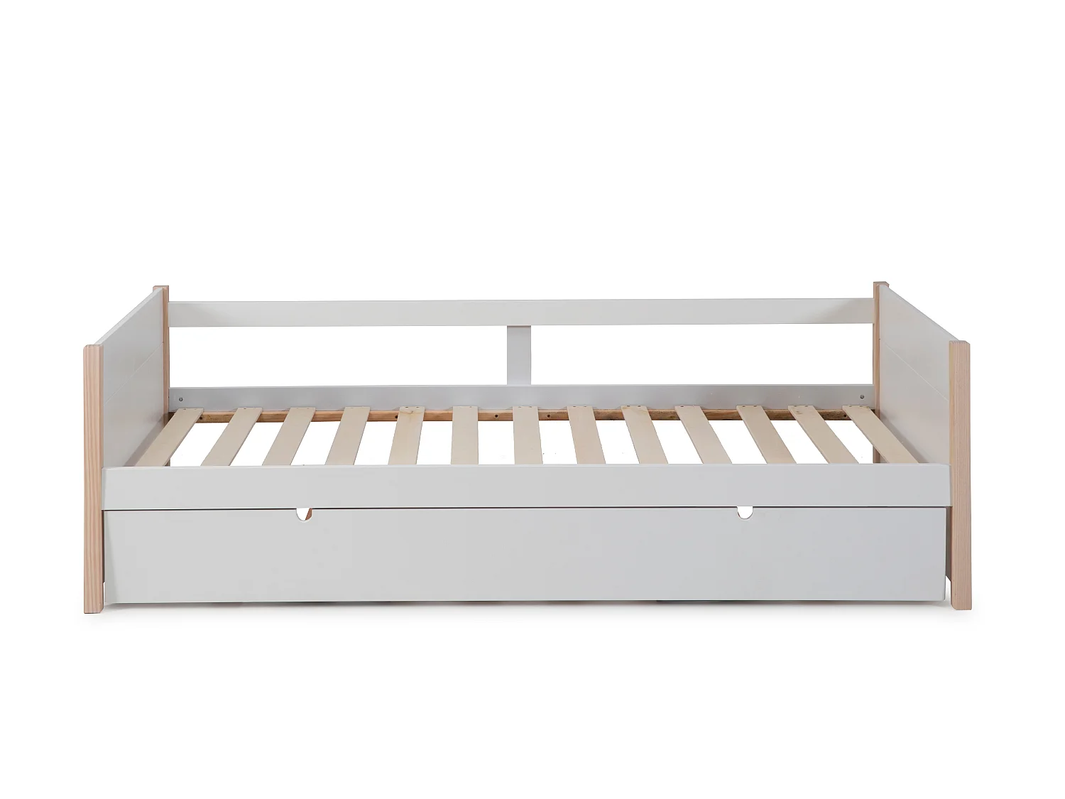 Lit gigogne couchages 90x190 cm décor blanc laqué et bois clair - CLÉMENCE