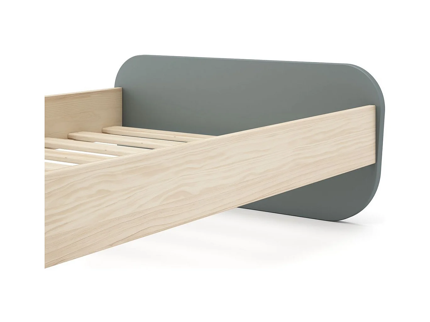 Lit enfant 90x190 cm avec tête de lit en bois vert kaki - Elise