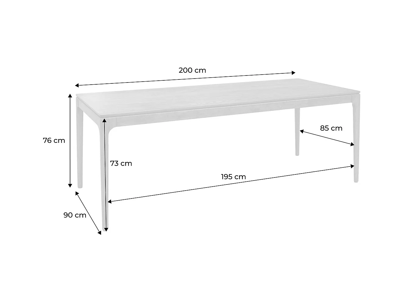 Table à manger rectangulaire naturelle bois d'hévéa et placage frêne 8 places Elena