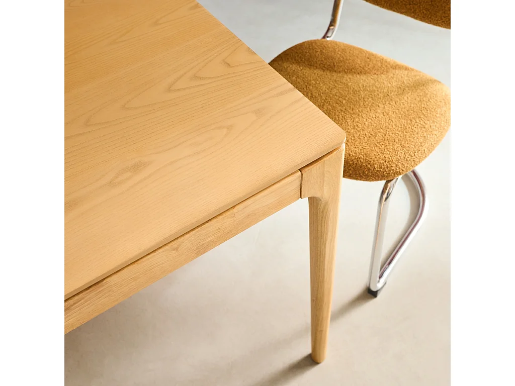 Table à manger rectangulaire naturelle bois d'hévéa et placage frêne 8 places Elena