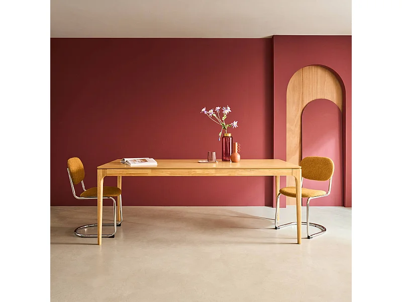 Table à manger rectangulaire naturelle bois d'hévéa et placage frêne 8 places Elena