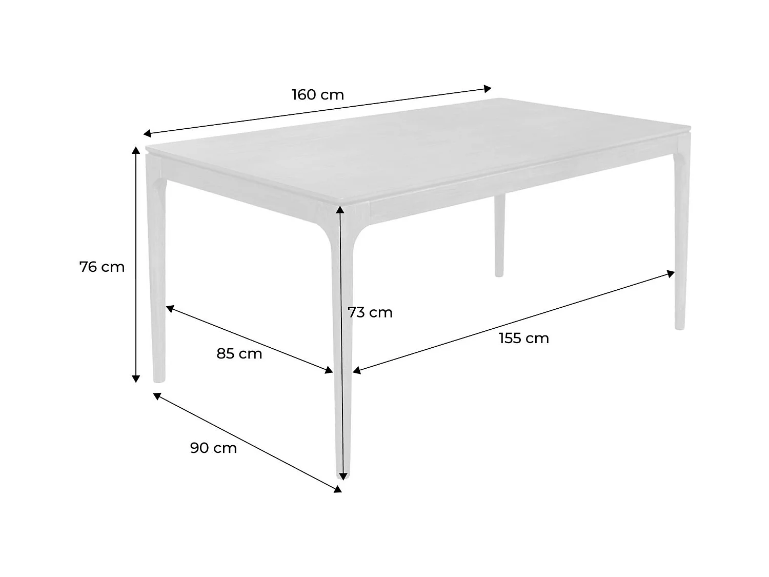 Table à manger rectangulaire naturelle bois d'hévéa et placage frêne 6 places Elena
