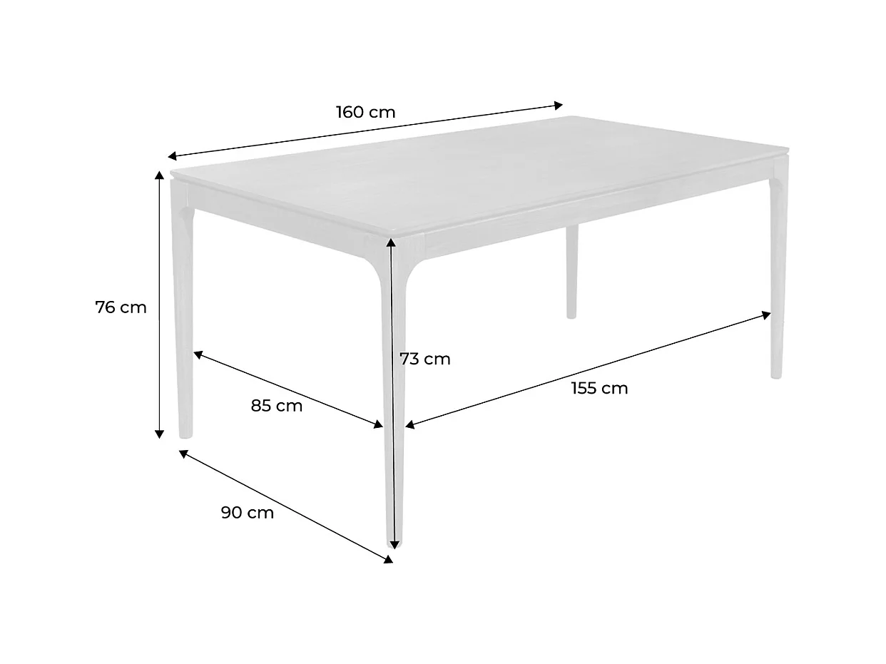 Table à manger rectangulaire naturelle bois d'hévéa et placage frêne 6 places Elena