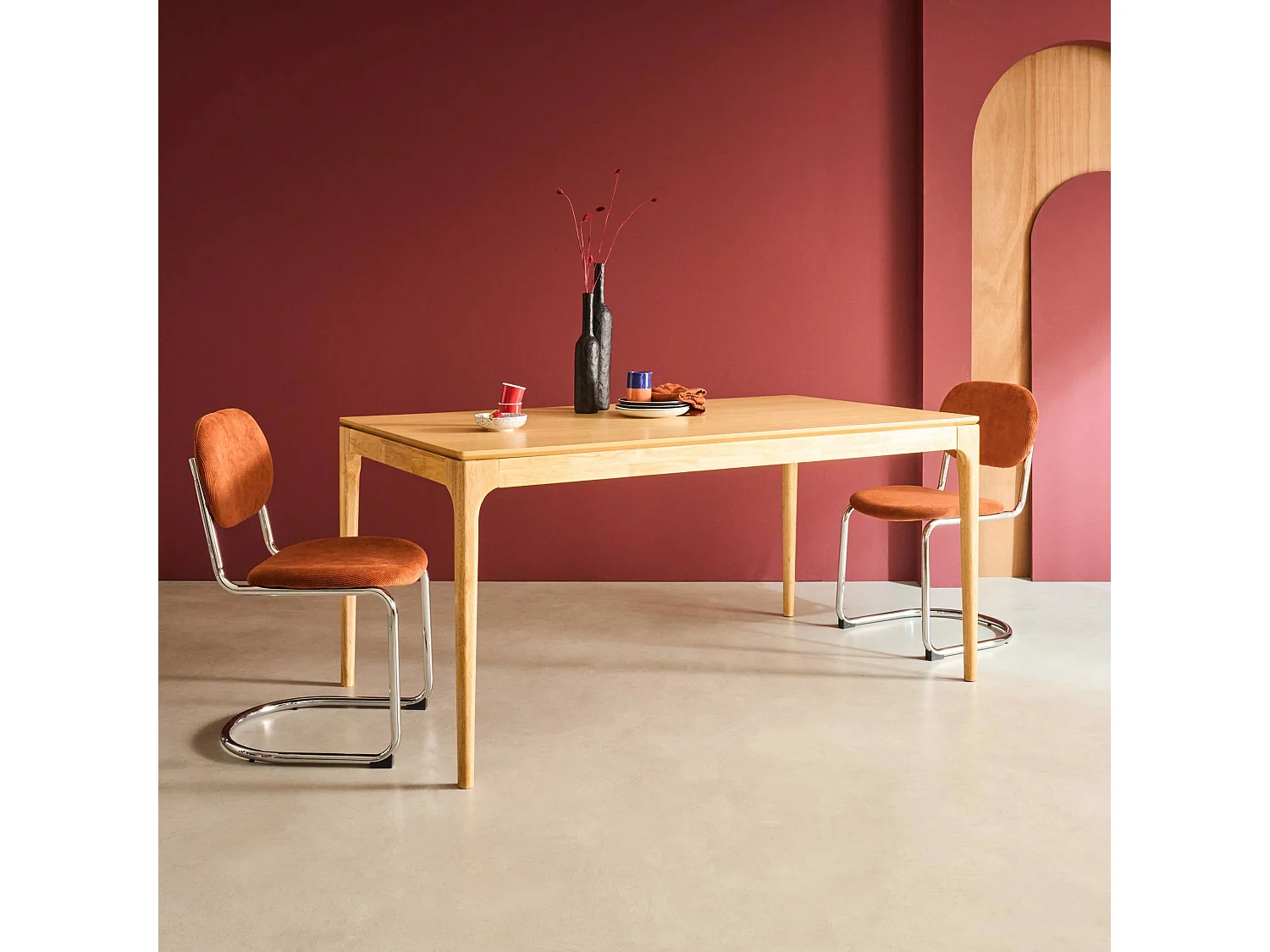 Tavolo da pranzo rettangolare in legno di hevea di 6 posti, marrone