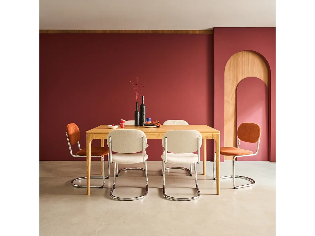Mesa de comedor rectangular en madera de 6 plazas natural