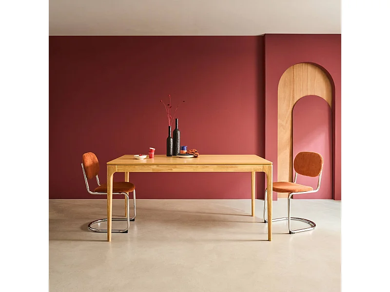 Mesa de comedor rectangular en madera de 6 plazas natural