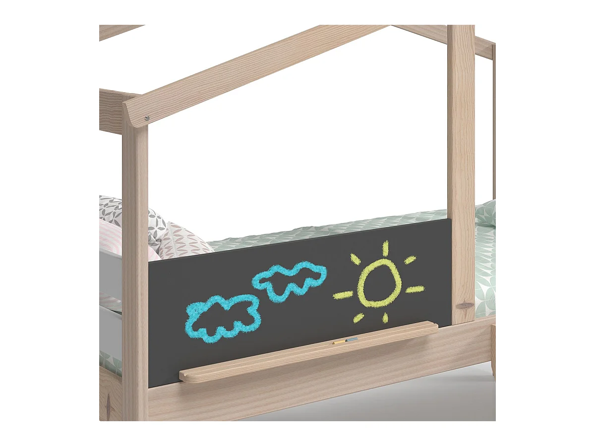 Lit cabane enfant avec toboggan 90x190 cm en bois clair/blanc - Jules