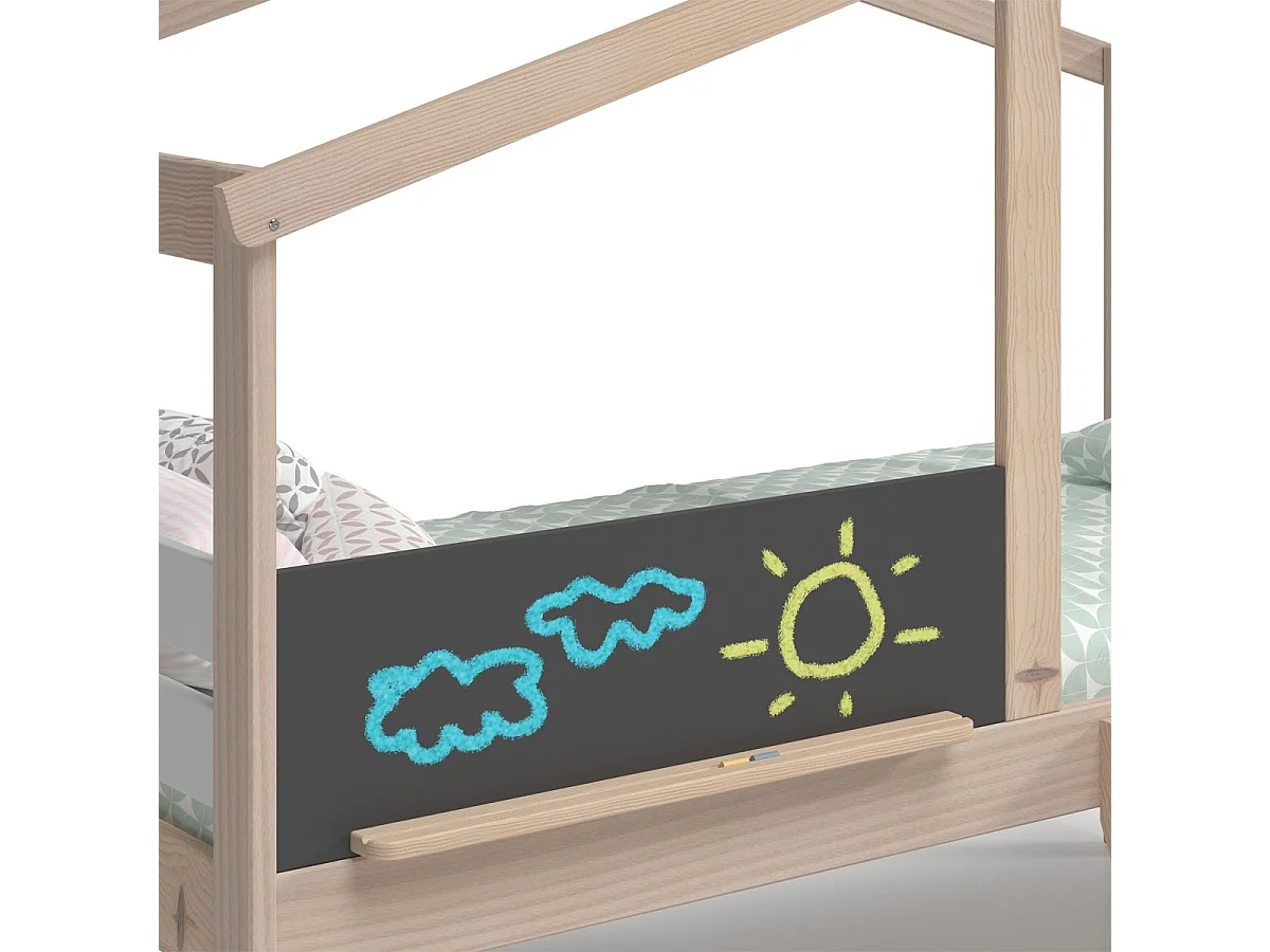 Lit cabane enfant avec toboggan 90x190 cm en bois clair/blanc - Jules