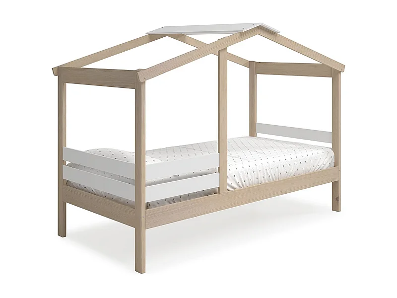Lit cabane enfant 90x190 cm en bois clair/blanc - Violette