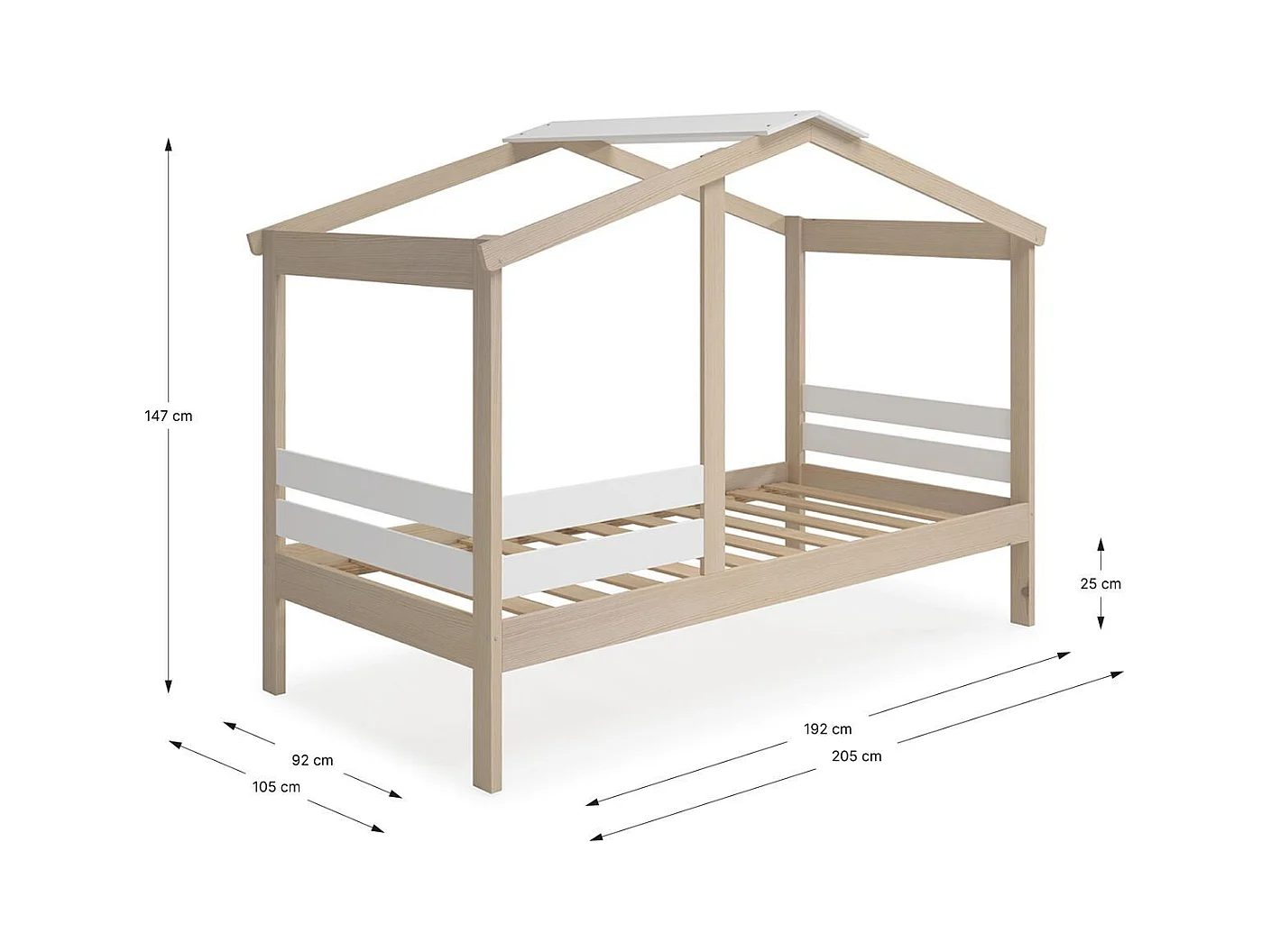 Lit cabane enfant 90x190 cm en bois clair/blanc - Violette