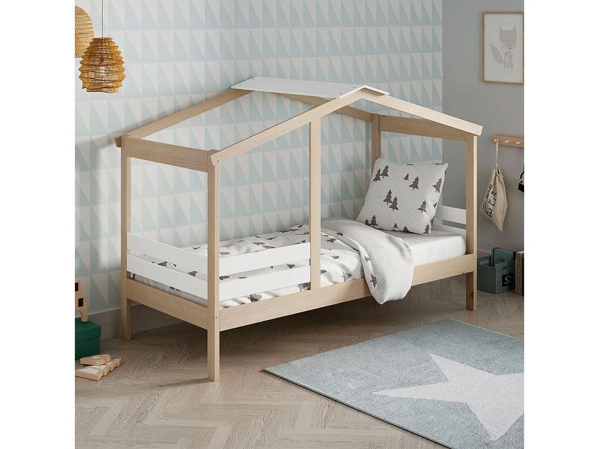 Lit cabane enfant 90x190 cm en bois clair/blanc - Violette