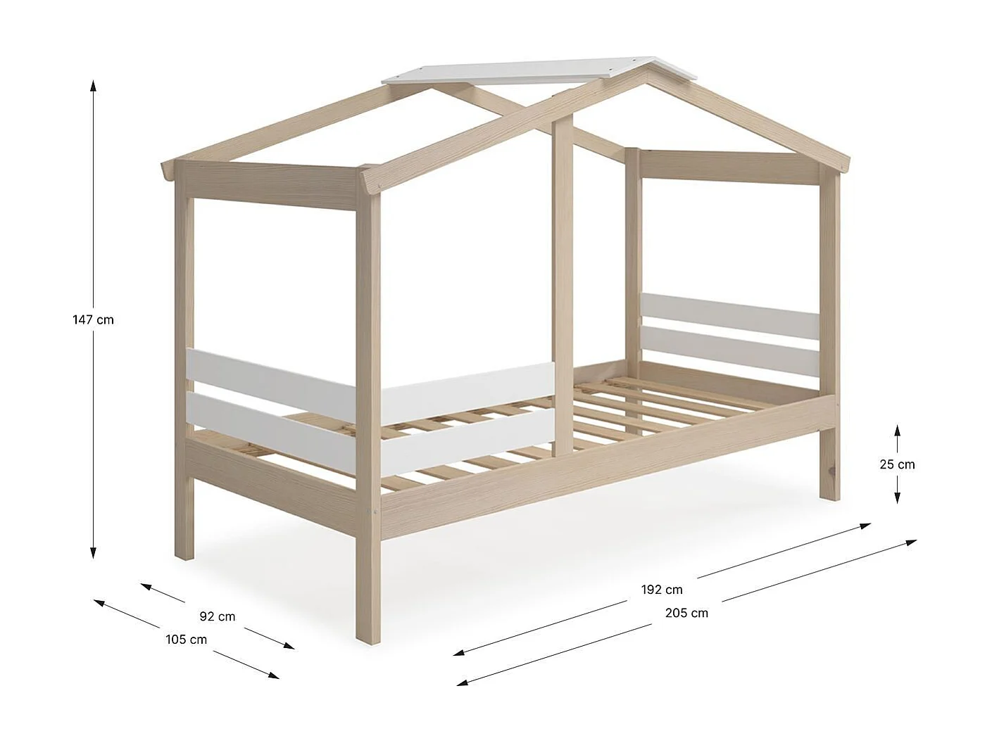 Lit cabane enfant 90x190 cm en bois clair/blanc - Violette