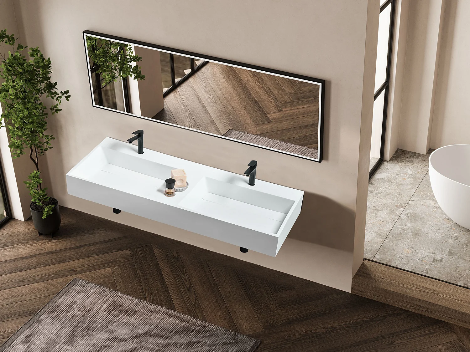 Lavabo doble suspendido blanco 120 x 48 cm CUSCO