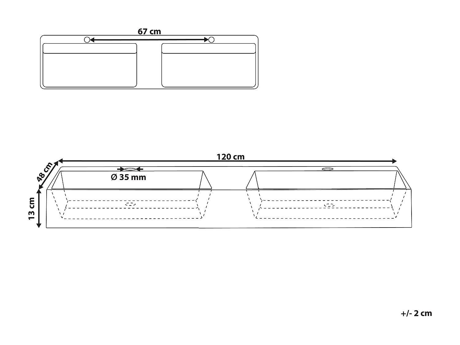 Lavabo doble suspendido blanco 120 x 48 cm CUSCO