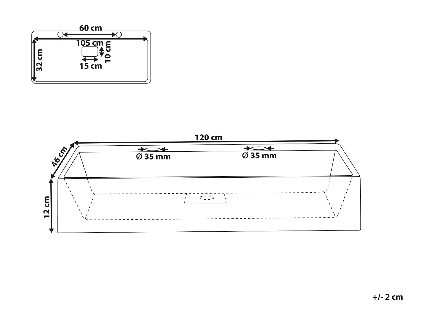 Lavabo doble suspendido blanco 120 x 46 cm QUENKO