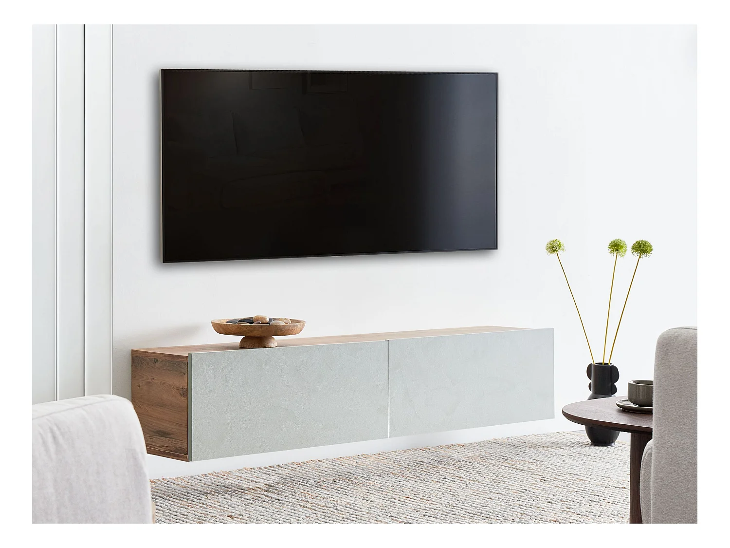 TV-Möbel schmal wandhängend Holzoptik grün 140 cm mit 2 Türen modern Gladstone