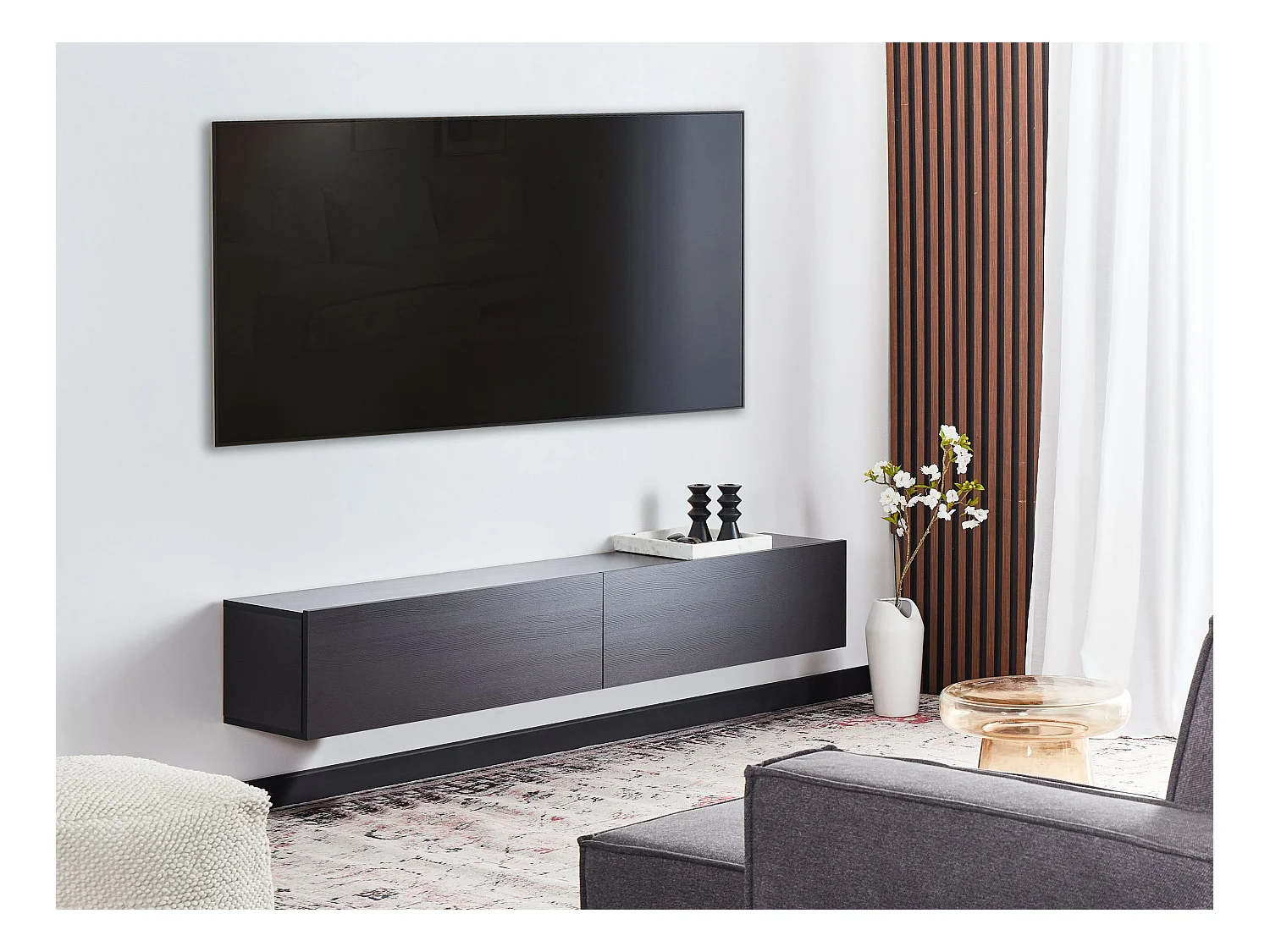 TV-Möbel schmal wandhängend Holzoptik schwarz 180 cm mit 2 Türen Gladstone