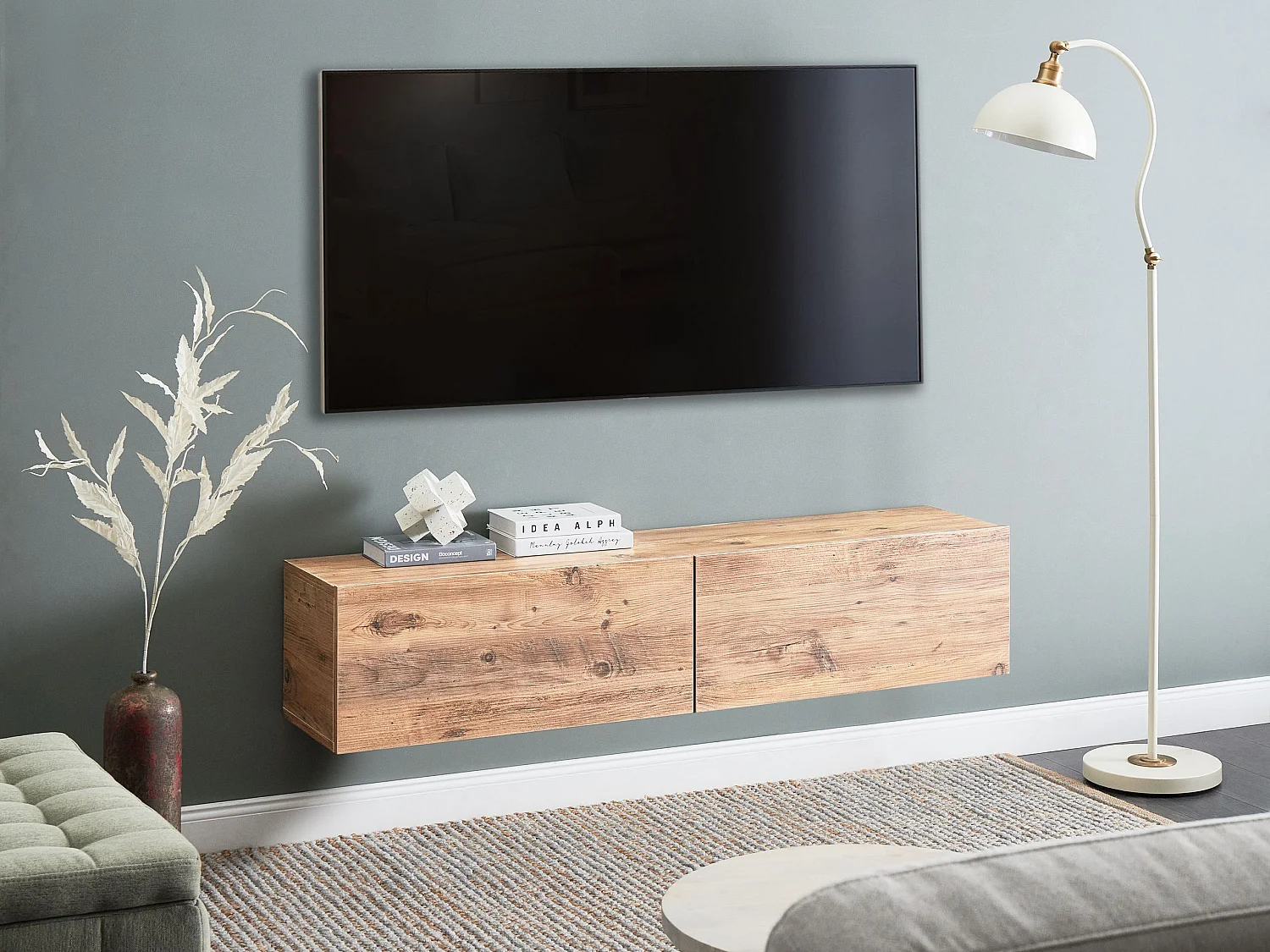 TV-Möbel schmal wandhängend Holzoptik braun 140 cm mit 2 Türen modern Gladstone