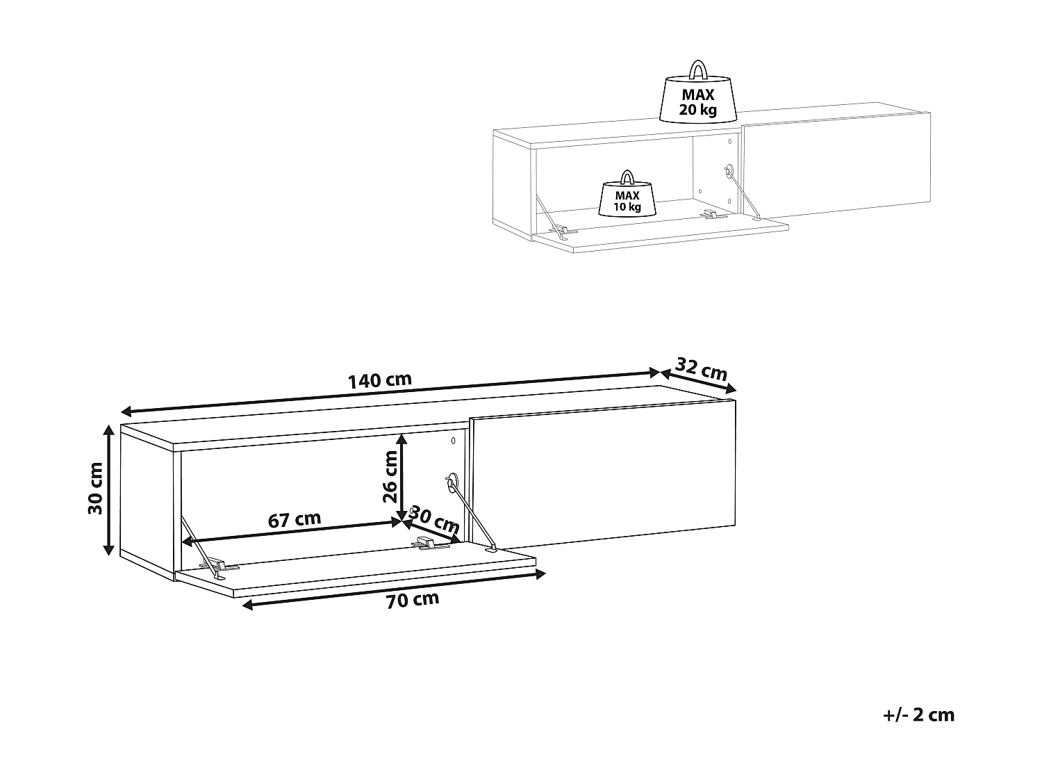 TV-Möbel schmal wandhängend Holzoptik braun 140 cm mit 2 Türen modern Gladstone