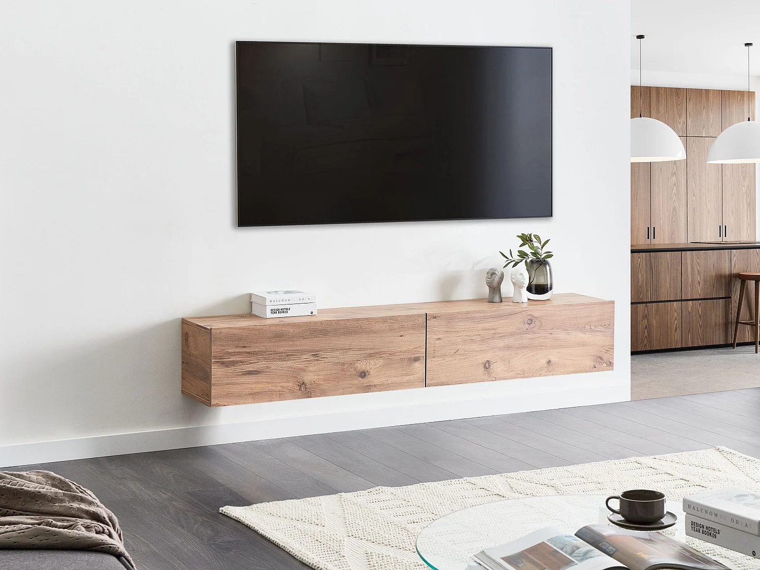 TV-Möbel schmal wandhängend Holzoptik braun 180 cm mit 2 Türen modern Gladstone