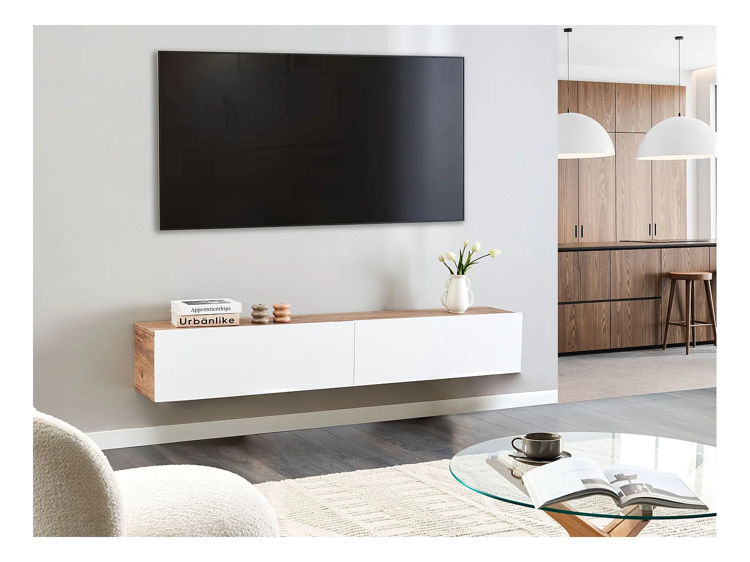 Meuble TV mural GLADSTONE Marron/blanc