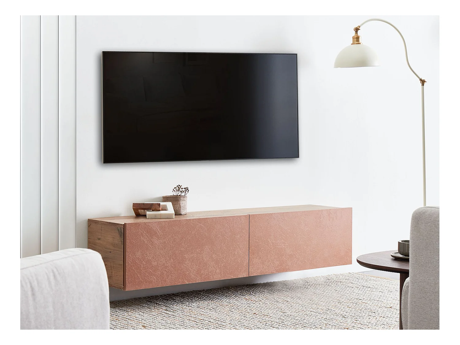 TV-Möbel schmal wandhängend Holzoptik rot 140 cm mit 2 Türen modern Gladstone