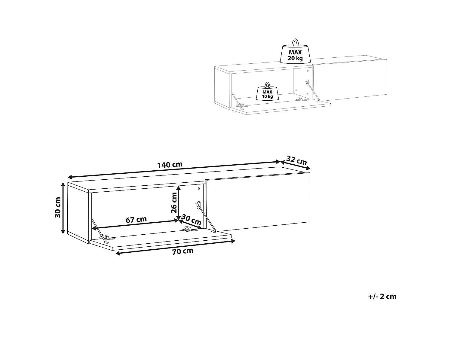 TV-Möbel schmal wandhängend Holzoptik rot 140 cm mit 2 Türen modern Gladstone